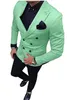 Ljusgrön brudgum Tuxedos Dubbelbröst bröllopsbröllop Tuxedos Populära män Formell Blazer Prom Jacket Suit (Jacka + Byxor + Tie) 3681