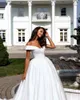 2020 White Satin Off The Shoulder Ball Town Trouwjurken Gedrapeerde Court Trein Bruidsjurken Lange Bruiloft Receptie Jurk Nieuwe Vestidos