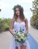 Ucuz Boho plaj gelinlik hi düşük ön kısa şifon Dantel Modest Yeni Geliş 2019 Gelinlik Backless elbise de mariée donatılmış Berta