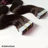 Tape dans une extension de cheveux Vague du corps brésilienne Skin invisible EXTENSION DE CHEVEUX DE TRAITE Noir Blonde Brown Darkest 14 à 24 pouces 100g / 40pieces usine