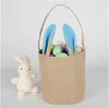 Lapin de Pâques panier Jute lapin oreille seau Pâques bricolage oeufs sac fourre-tout créatif bonbons cadeau sac à main dessin animé mignon rond Festival toile seau D9