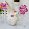 Жемчуг цветок свадебные туфли Алмаз розовая роза насосы высокие каблуки свадебные туфли 8 см 11 см 14 см Bling Bling обувь для выпускного вечера для Леди