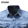ZOGAA, nueva camisa vaquera para hombre, camisa vaquera de manga larga ajustada de primavera a la moda, costuras plegables con personalidad