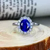 Evig 925 Silver Smycken Princess Diana Ringar för Kvinnor Lyx Blå Sapphire Stone Party Engagement Bijoux Bridal Wedding Ring