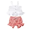 Schattige prinses mooie zomer sets 2 stks peuter baby meisjes solide jarretel bovenkant kant shorts outfits instellen kleding