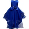 Jolie dentelle bleu Puffy robes fille fleur Haut Bas dentelle Communion Robes Pageant Appliques Robes pour les petites filles