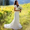 2019 Vintage classique une ligne robes de mariée avec robe de mariée en dentelle à manches courtes commande modeste robes de mariée de style country occidental Plu221T