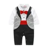 Manga comprida Infantil Do Bebê meninos cavalheiro macacão com Gravata Xadrez macacão Moda Tuxedo Boutique criança roupas 2 cores C5578