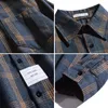 Loose Korean Plaid Men Shirt Button Solid Blå Casual Shirt Män Långärmad Camisa Xadrez Retro Mens Kläder Vår New Mm60ncs