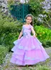 Pourpre Fleur Fille Robes Jewel Cou Niveaux Jupes Etage Longueur Manches Courtes Une Ligne Filles Pageant Robe Custom Made Enfants Robe Formelle