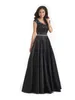 Preto Longo A Linha Modest Vestidos de Baile Com Mangas Cap Colher Pescoço de Cetim Beading Top Adolescentes Meninas Modest Prom Vestidos de Manga Feito Sob Encomenda