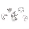 5 PCS/Set Mermaid Wave Midi Rings band for Women Bohemian Moon Turtle Charms Rings Wedding Party Punk Jewelry New Fashion Gifts