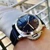 2020 Luxe automatische beweging 44 mm Watch Men Blue Dial Glass Back Leather Band Montre Homme2220239