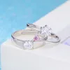 Update Adjustable Silver Rings Crystal Cubic Zirconia Diamond Engagement Rings for Women Mens Couple Wedding Gift Jewelry