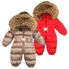 Rusya kış yenidoğan bebek hoodie büyük kürk yaka erkek sıcak giyim tulum bebek giyim parka kar giyim kızlar palto ceket