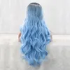 Cosplay Blue Deep Wave Synthetic Wigs Party Wig Ombre Color Body Wave Staining Gradient Long Curly Hair Fashion