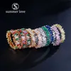 Süße Rainbow Baguette CZ Ewigkeit Ring Trendy Engagement Hochzeitsstapel Ringe Für Frauen Unregelmäßige Kupfer Intraid Zirkon Kristall Schmuck Geschenk