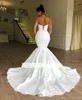 Robes de mariée sirène en dentelle élégante bretelles spaghetti Tulle Applique balayage train grande taille robe de mariée sexy robes de mariée pas cher personnalisé