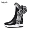 Hot Sale- Fur Women Snow Boots Flat Heels 2018 New Winter Cotton Shoes Woman With Zipper Black White Thick Plush Round Toe