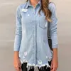 LASPERAL Camicia di jeans abbottonata da donna Autunno manica lunga Colletto rovesciato Giacca di jeans Slim Feminime Jaqueta Cappotto strappato Outwear1