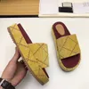 Luxury Designer Slipper Women Dress Outdoor Platform Sandal Canvas Real Leather Slides Black Yellow Fashion Women Slipper with Box