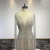 Sexy durchsichtiges Mermiad-Hochzeitskleid mit Kristallperlen und Federn, luxuriöses glitzerndes Plus-Size-Brautkleid aus Dubai nach Maß273A