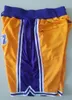 Yeni Şort Takımı Şort 96-97 Vintage Basketball Shorts Fermuar Cep Çalışan Giysiler Mor ve Sarı Renk Siyah Boya Boyut S-XXL
