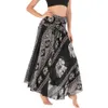 Kobiety spódnice plażowe bohemijski styl etniczny cygański boho hipis huśtaczka damskie spódnica kwiaty elastyczna talia kwiatowa spódnica h4