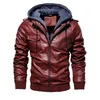 Jaquetas masculinas homens jaqueta com capuz e casaco outono inverno quente casual couro pu casacos fino ajuste outerwear masculino zíper com capuz spor256q