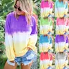 Kvinnor Rainbow Shadow Hoodies Gradien Färg Långärmad Crew Neck Pullover Toppar Sweatshirt Tie Dye Fleece Plus Storlek Höst Tee Shirts B82201