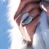 Sprankelende Vintage Mode-sieraden Sterling Sier Volledige Marquise Cut White Topaz CZ Diamond Eternity Wing Wedding Feather Verstelbare Ring