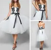 Fantastic New Ball Gown Sweetheart Neckline Knee Length Tulle Cocktail Party Prom Dress with Black Applique and Sash