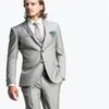 Light Grey Groom Tuxedos Notch Lapel Groomsman Wedding Tuxedos Fashion Men Prom Jacket Blazer 3Piece Suit(Jacket+Pants+Tie+Vest) 860