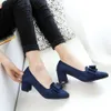 2019 Candy Color Women Pumps Grunt färg Kvinnors Bowknot Suede Block Tjocka Högklackat Skor Bowtie Arbetsskor