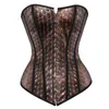 Vrouwen Schedels Gedrukt Steampunk Corset Zwarte Panelen Mode Plus Size S-6XL Overborst Lace-Up Vintage PU-lederen Bruin Gothic Corset