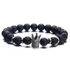 Hot Trendy Lava Stone Pave CZ Imperial Crown 및 Helmet Charm 팔찌 남성 또는 여성 팔찌 보석류 Pulseira Hombres