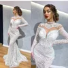 Yüksek boyun Mermaid Gelinlik ile Sheer boyun uzun kollu Mermaid Gelinlik Vintage Afrika Dubai vestido de noiva