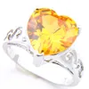 Heart-shaped Luckyshine Lady Jóias Dourado ajustado citrino cristal Cubic Zirconia 925 Silve noivado Pingentes Brincos Anéis