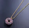 14K Gold Plated Hip Hop Colorful Food Pendant Donuts Donut Pendant Necklace Micro Pave Cubic Zirconia Diamonds With 24 -tum repkedja