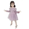 Bahar Yeni Çocuk Kız Giysileri Prenses Denim Elbise Çocuk Kız Elbiseleri Puf Kol Dantel Elbise 4-10 Yıl Sevimli Parti