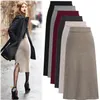 S-6XL Women Clothes Autumn High Wasit Knitted skirts Fashion Half Length Open-forked Package Hip Skirt Winter Lady Mid-long Skirt YP219