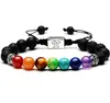 Yoga hecho a mano 7 Chakra árbol de la vida pulseras con dijes piedras de lava cuentas multicolores pulsera de cuerda mujeres hombres pulseras brazaletes GD38