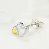 Authentic 925 Silver White Heart Stud Earrings for Pandora CZ Diamond Wedding 14K Gold Earring with Original box Set