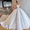 Princess Ball Gown Wedding Dresses Puffy Strapless 3D Flower Appliques Bridal Gowns Sweep Train Open Back Wedding Dress