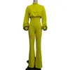 新しい女性秋のエレガントなファッションスリムフィットソリッドスキニーカジュアルオーバーオールオフィスルックワークランタンスリーブモックネックジャンプスーツ