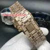 Diamants complets Watch de quartz brillant 41 mm Bling glacé rose en acier en acier rose en or rose diamant vk chronographe montres glacées complètes 2842150