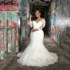Setwell sukienki ślubne syreny w rozmiarze Plus Sheer Jewel Neck długie rękawy koronkowe aplikacje Długość podłogi suknia ślubna sukienki ślubne szaty