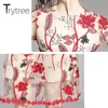 Casual Kleider Trytree Sommerkleid Stickerei Blumen Mesh Frauen Polyester Rüschenärmel und Saum knielang High Street