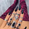 Bohemian 10pcs Criativas / Set Anel Banda Define Cruz Crown Knot Preto Rhinestone Designer Jewerly For Women Midi Dedo Alloy Acessórios Anel