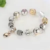 Silver Gold Plated Flower Bracelets Girls Pan Dora Design Star Love Heart Shaped Crystal Beads Charms Bangles Fashion DIY Jewelry for Women